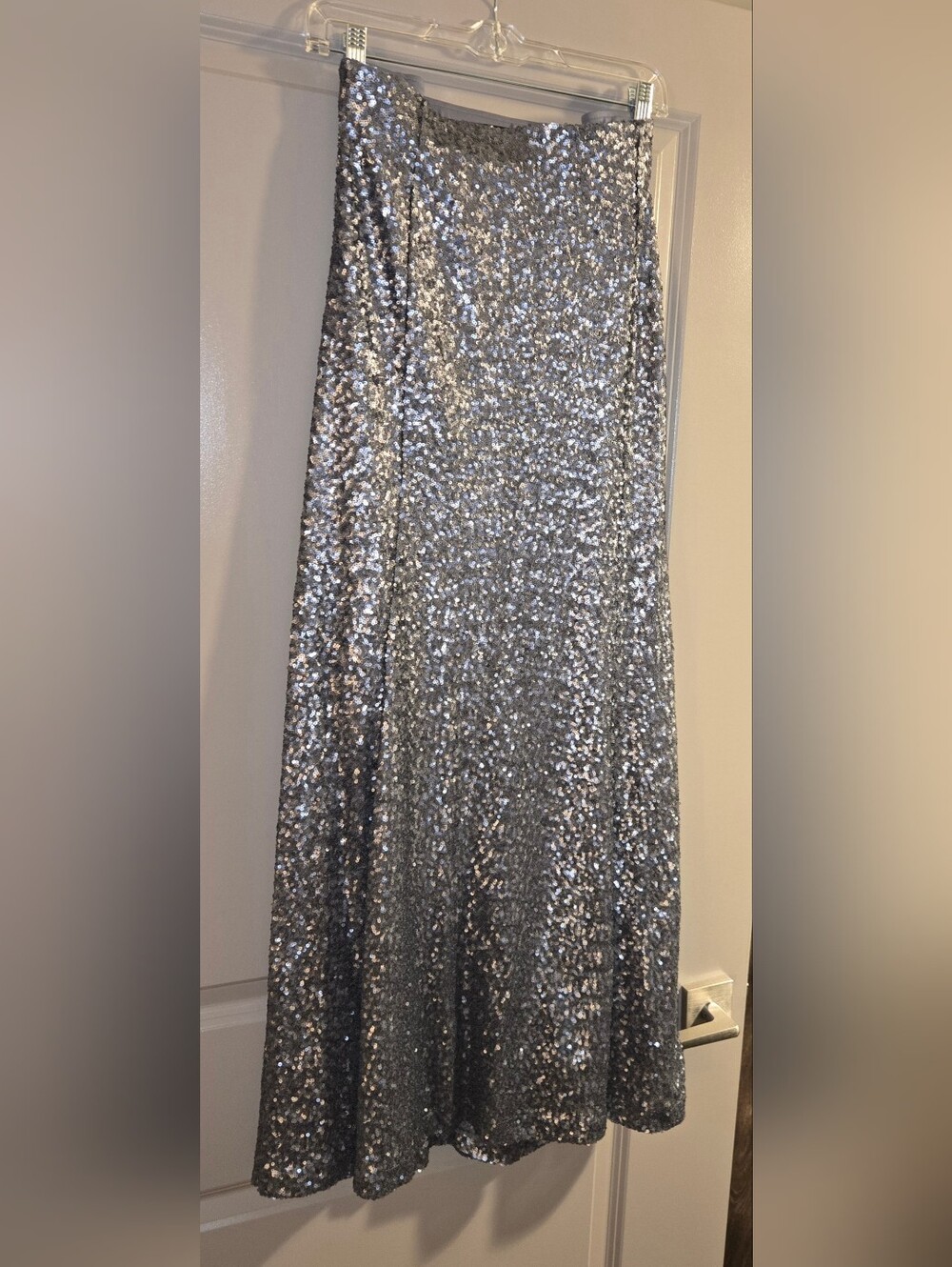 Lane Bryant Silver Sequined Long A-Line Skirt - Picture 2 of 6